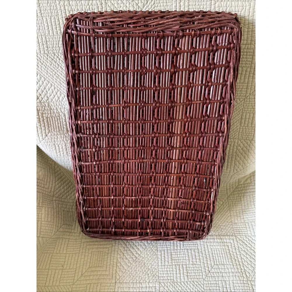 Large Red Brown Wicker Rattan Basket Tray 15 x 10